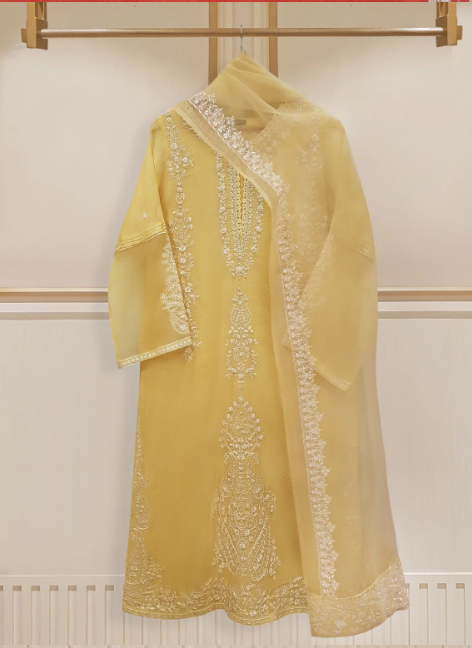 Agha Noor Pure Handloom Cotton Net Shirt with Pure Organza Dupatta and Silk Laces